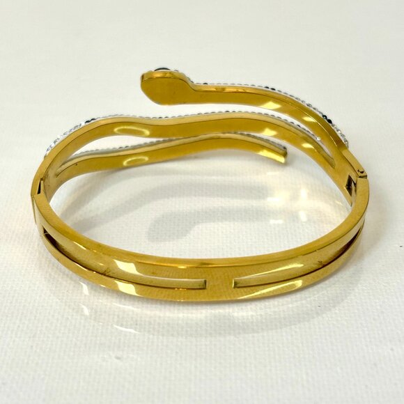 New Snake Wrap White & Black Rhinestone Stainless Steel Hinge Bangel Bracelet - Picture 6 of 8